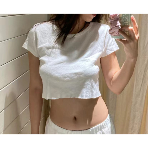 Brandy BM美式超短漏腰白T恤女bm百搭顯瘦純色短袖辣妹風上衣夏潮