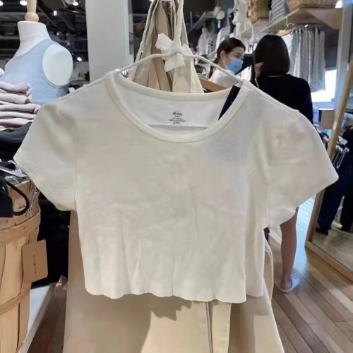 Brandy BM美式超短漏腰白T恤女bm百搭顯瘦純色短袖辣妹風上衣夏潮