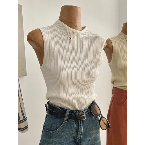 法式高級感冰絲針織背心女夏季薄款修身顯瘦西裝內搭打底無袖上衣