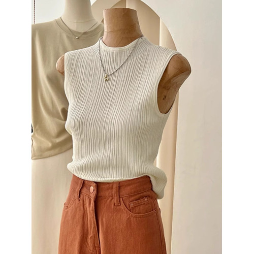 法式高級感冰絲針織背心女夏季薄款修身顯瘦西裝內搭打底無袖上衣