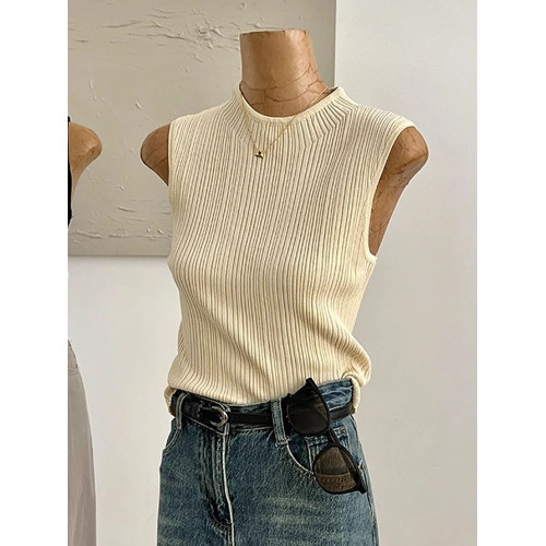 法式高級感冰絲針織背心女夏季薄款修身顯瘦西裝內搭打底無袖上衣