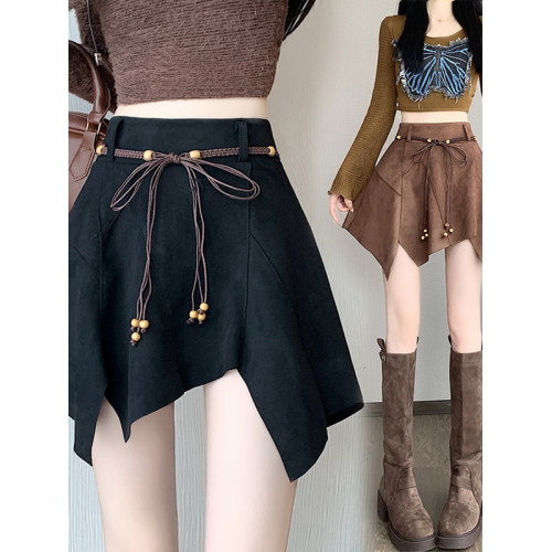 美式復古咖色麂皮高腰半身裙女早秋設計感不規則顯瘦a字包臀短裙 美式復古咖色麂皮高腰半身裙女早秋設計感不規則顯瘦a字包臀短裙