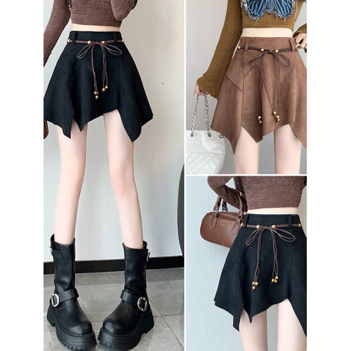 美式復古咖色麂皮高腰半身裙女早秋設計感不規則顯瘦a字包臀短裙 美式復古咖色麂皮高腰半身裙女早秋設計感不規則顯瘦a字包臀短裙