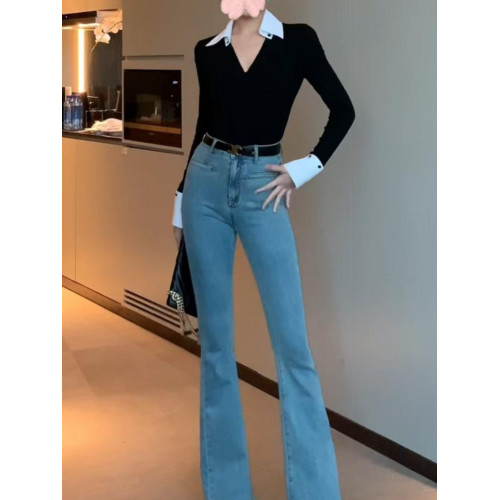 設計感撞色拼接翻領內搭上衣女秋季新款高級感修身長袖打底衫t恤