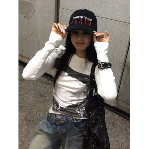 y2k美式復古辣妹長袖t恤女早秋季緊身內搭獨特絕美短款打底衫上衣