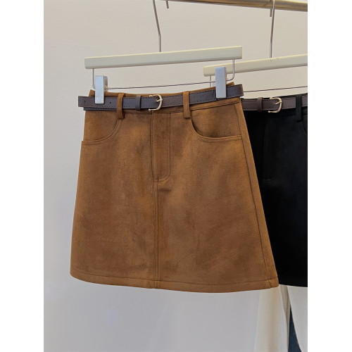 復古棕色麂皮絨半身裙女秋冬胖mm百搭口袋包臀裙高腰顯瘦a字短裙 復古棕色麂皮絨半身裙女秋冬胖mm百搭口袋包臀裙高腰顯瘦a字短裙