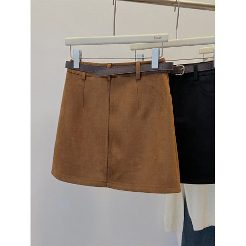 復古棕色麂皮絨半身裙女秋冬胖mm百搭口袋包臀裙高腰顯瘦a字短裙 復古棕色麂皮絨半身裙女秋冬胖mm百搭口袋包臀裙高腰顯瘦a字短裙