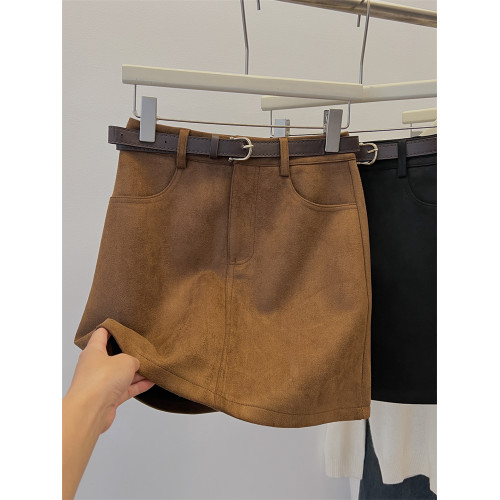 復古棕色麂皮絨半身裙女秋冬胖mm百搭口袋包臀裙高腰顯瘦a字短裙 復古棕色麂皮絨半身裙女秋冬胖mm百搭口袋包臀裙高腰顯瘦a字短裙