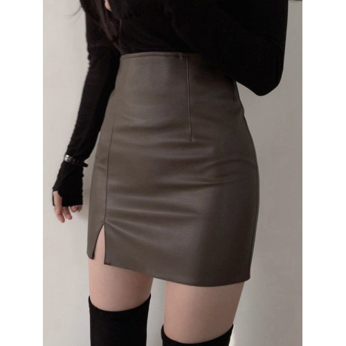 黑色開叉小皮裙半身裙女秋冬新款緊身高腰包臀顯瘦一步裙PU皮短裙 黑色開叉小皮裙半身裙女秋冬新款緊身高腰包臀顯瘦一步裙PU皮短裙