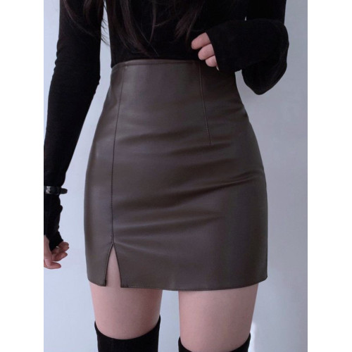 黑色開叉小皮裙半身裙女秋冬新款緊身高腰包臀顯瘦一步裙PU皮短裙 黑色開叉小皮裙半身裙女秋冬新款緊身高腰包臀顯瘦一步裙PU皮短裙