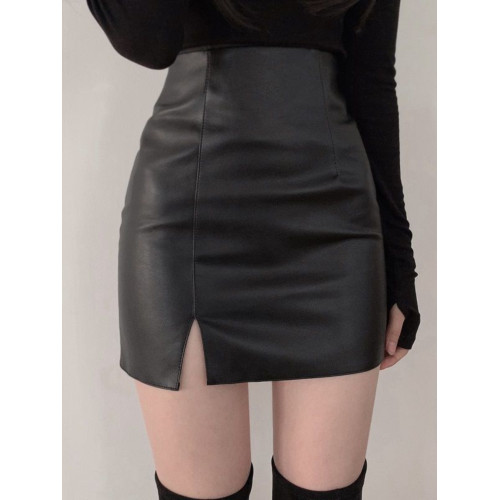 黑色開叉小皮裙半身裙女秋冬新款緊身高腰包臀顯瘦一步裙PU皮短裙 黑色開叉小皮裙半身裙女秋冬新款緊身高腰包臀顯瘦一步裙PU皮短裙