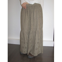 3months高腰a字半身裙女2025新款春秋款中長款蕾絲裙子松緊腰長裙