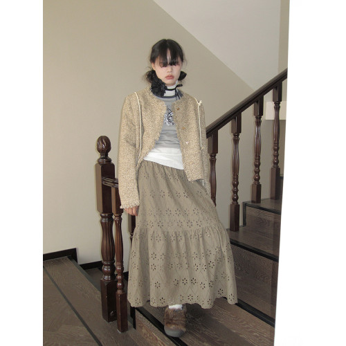 3months高腰a字半身裙女2025新款春秋款中長款蕾絲裙子松緊腰長裙 3months高腰a字半身裙女2025新款春秋款中長款蕾絲裙子松緊腰長裙