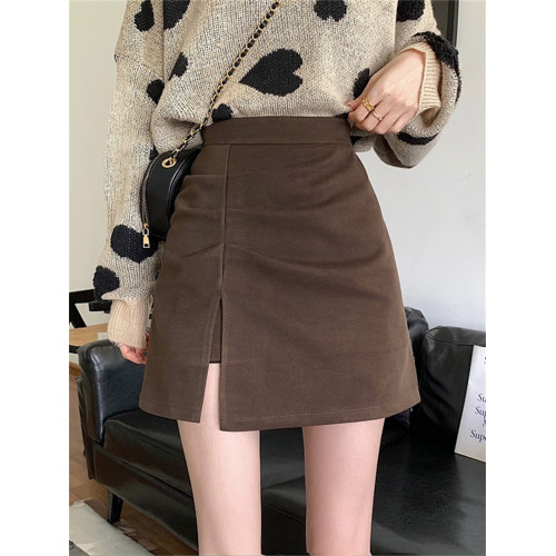 大碼胖妹妹mm毛呢半身裙女春秋開叉a字裙子顯瘦高腰褶皺包臀短裙 大碼胖妹妹mm毛呢半身裙女春秋開叉a字裙子顯瘦高腰褶皺包臀短裙