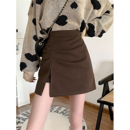 大碼胖妹妹mm毛呢半身裙女春秋開叉a字裙子顯瘦高腰褶皺包臀短裙 大碼胖妹妹mm毛呢半身裙女春秋開叉a字裙子顯瘦高腰褶皺包臀短裙