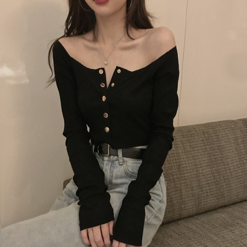 大碼胖mm顯瘦t恤氣質打底衫女2025春秋新款韓版一字肩長袖上衣潮