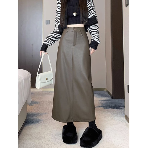 大碼胖mm復古pu皮裙半身裙女春秋高腰顯瘦中長裙子開叉a字包臀裙 大碼胖mm復古pu皮裙半身裙女春秋高腰顯瘦中長裙子開叉a字包臀裙