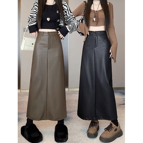 大碼胖mm復古pu皮裙半身裙女春秋高腰顯瘦中長裙子開叉a字包臀裙 大碼胖mm復古pu皮裙半身裙女春秋高腰顯瘦中長裙子開叉a字包臀裙