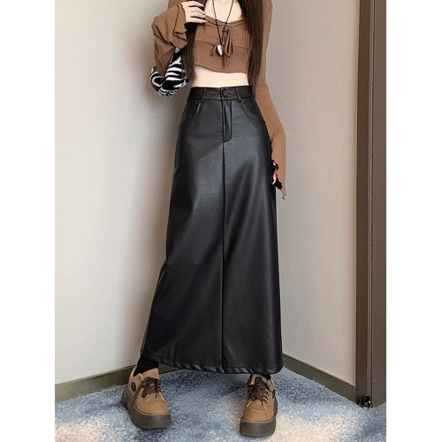 大碼胖mm復古pu皮裙半身裙女春秋高腰顯瘦中長裙子開叉a字包臀裙 大碼胖mm復古pu皮裙半身裙女春秋高腰顯瘦中長裙子開叉a字包臀裙