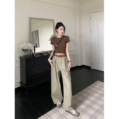 美拉德圓領修身短袖上衣女外穿短款甜酷辣妹穿搭百搭顯瘦T恤夏季