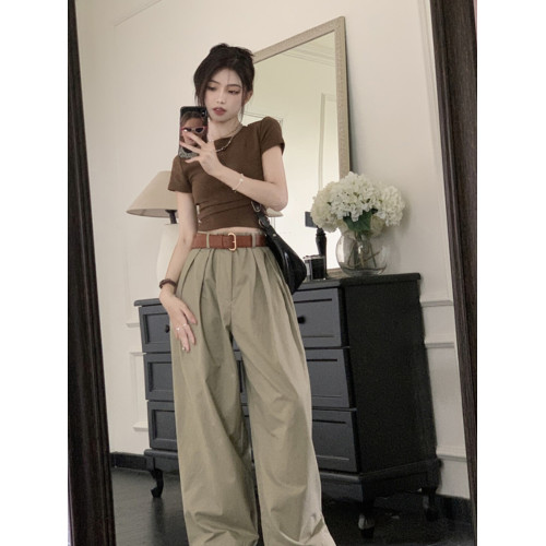 美拉德圓領修身短袖上衣女外穿短款甜酷辣妹穿搭百搭顯瘦T恤夏季