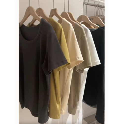 大碼螺紋u領白色短袖t恤女2025新款爆款夏季胖mm顯瘦遮肚正肩上衣 大碼螺紋u領白色短袖t恤女2025新款爆款夏季胖mm顯瘦遮肚正肩上衣