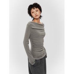 AIRHOOD 露肩一字領不規則長袖T恤女春秋斜肩收腰設計感內搭上衣