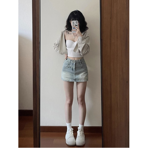 港風復古牛仔半身裙褲女大碼胖mm微胖a字短裙高腰顯瘦包臀裙子夏 港風復古牛仔半身裙褲女大碼胖mm微胖a字短裙高腰顯瘦包臀裙子夏