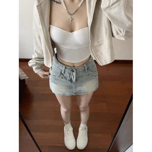 港風復古牛仔半身裙褲女大碼胖mm微胖a字短裙高腰顯瘦包臀裙子夏 港風復古牛仔半身裙褲女大碼胖mm微胖a字短裙高腰顯瘦包臀裙子夏