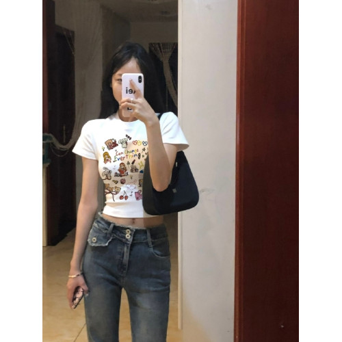 美式復古修身夏季短袖正肩T恤女2025新款顯瘦甜辣妹短款緊身上衣