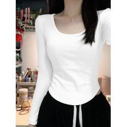 方領德絨打底衫女秋冬內搭加絨加厚短款T恤辣妹修身顯瘦保暖上衣