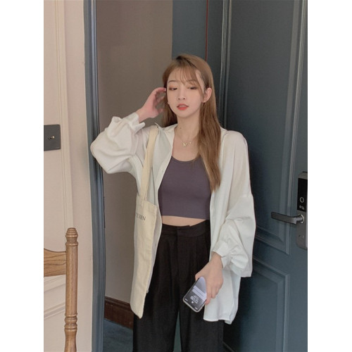 冰絲緞面防曬衫開衫女2025夏季寬松藍色慵懶長袖襯衫垂感大碼上衣