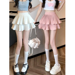 法式白色蓬蓬蛋糕短裙女秋季2025年新款小個子高腰a字百褶半身裙