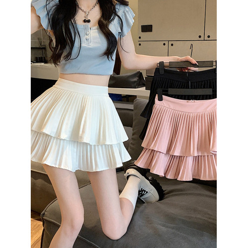 法式白色蓬蓬蛋糕短裙女秋季2025年新款小個子高腰a字百褶半身裙