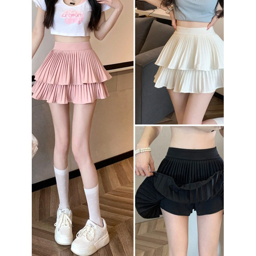 法式白色蓬蓬蛋糕短裙女秋季2025年新款小個子高腰a字百褶半身裙