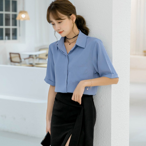 夏季新款短袖襯衫女職業白色襯衣面試正裝工作服寬松百搭氣質上衣