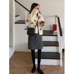 秋冬百搭毛呢中裙2025半身裙女大碼高腰顯瘦遮跨一步裙a字短裙灰