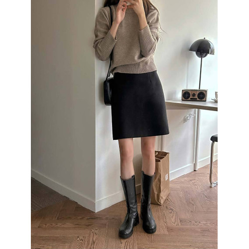 秋冬百搭毛呢中裙2025半身裙女大碼高腰顯瘦遮跨一步裙a字短裙灰 秋冬百搭毛呢中裙2025半身裙女大碼高腰顯瘦遮跨一步裙a字短裙灰