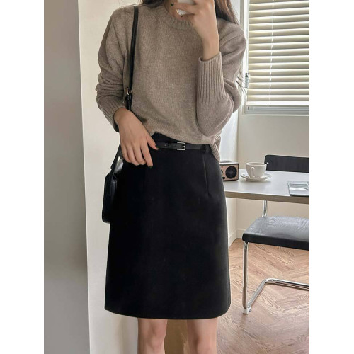 秋冬百搭毛呢中裙2025半身裙女大碼高腰顯瘦遮跨一步裙a字短裙灰 秋冬百搭毛呢中裙2025半身裙女大碼高腰顯瘦遮跨一步裙a字短裙灰