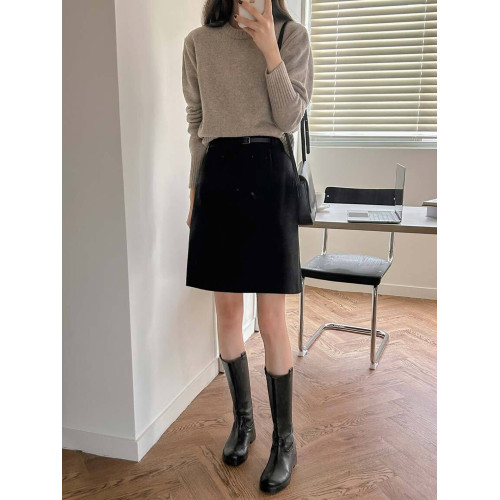 秋冬百搭毛呢中裙2025半身裙女大碼高腰顯瘦遮跨一步裙a字短裙灰 秋冬百搭毛呢中裙2025半身裙女大碼高腰顯瘦遮跨一步裙a字短裙灰