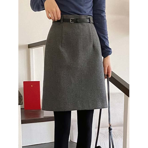 秋冬百搭毛呢中裙2025半身裙女大碼高腰顯瘦遮跨一步裙a字短裙灰 秋冬百搭毛呢中裙2025半身裙女大碼高腰顯瘦遮跨一步裙a字短裙灰