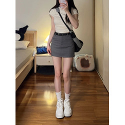 辣妹灰色大碼包臀短裙2025新款秋季胖MM高腰顯瘦a字西裝半身裙女