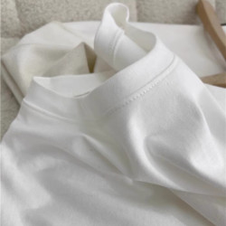 設計感簡約棉質T恤拼接襯衫秋冬韓版圓領寬松白色長袖打底衫上衣