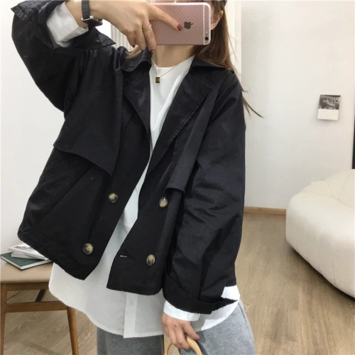 設計感簡約棉質T恤拼接襯衫秋冬韓版圓領寬松白色長袖打底衫上衣