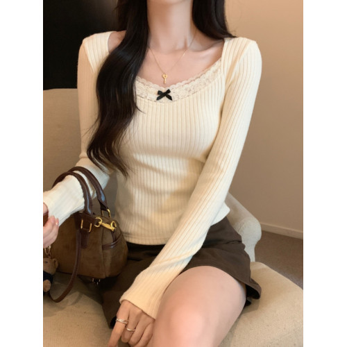 蕾絲長袖t恤女內搭2025秋季新款高級感修身打底小衫外穿絕美上衣