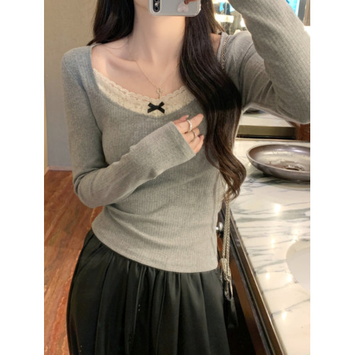 蕾絲長袖t恤女內搭2025秋季新款高級感修身打底小衫外穿絕美上衣