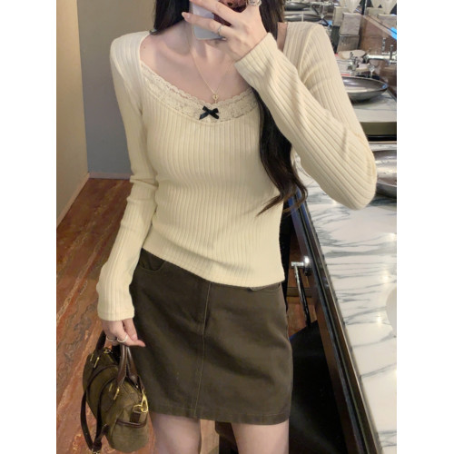 蕾絲長袖t恤女內搭2025秋季新款高級感修身打底小衫外穿絕美上衣