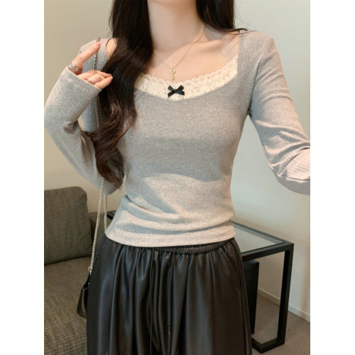 蕾絲長袖t恤女內搭2025秋季新款高級感修身打底小衫外穿絕美上衣