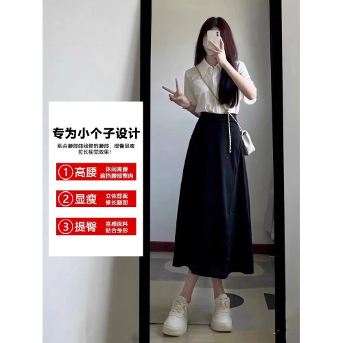 黑色西裝半身裙145xxs矮小個子高腰顯瘦大擺裙a字繖裙百搭中長款 黑色西裝半身裙145xxs矮小個子高腰顯瘦大擺裙a字繖裙百搭中長款