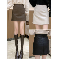 2025年新款時尚啞光磨砂小皮裙女春秋包臀A字裙顯瘦PU短裙半身裙